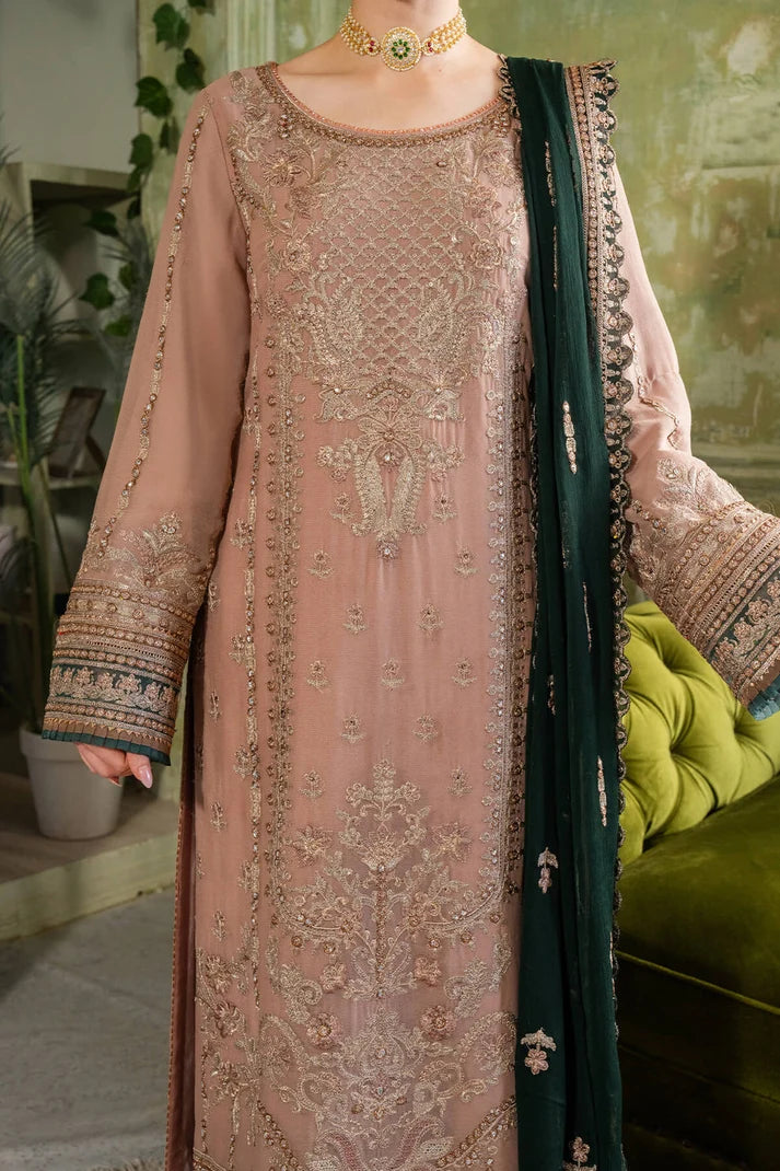 Pinkish Brown & Green | Embroidered Chiffon | Luxury Pret | 3 Pc | Ready to Wear | IMROZIA