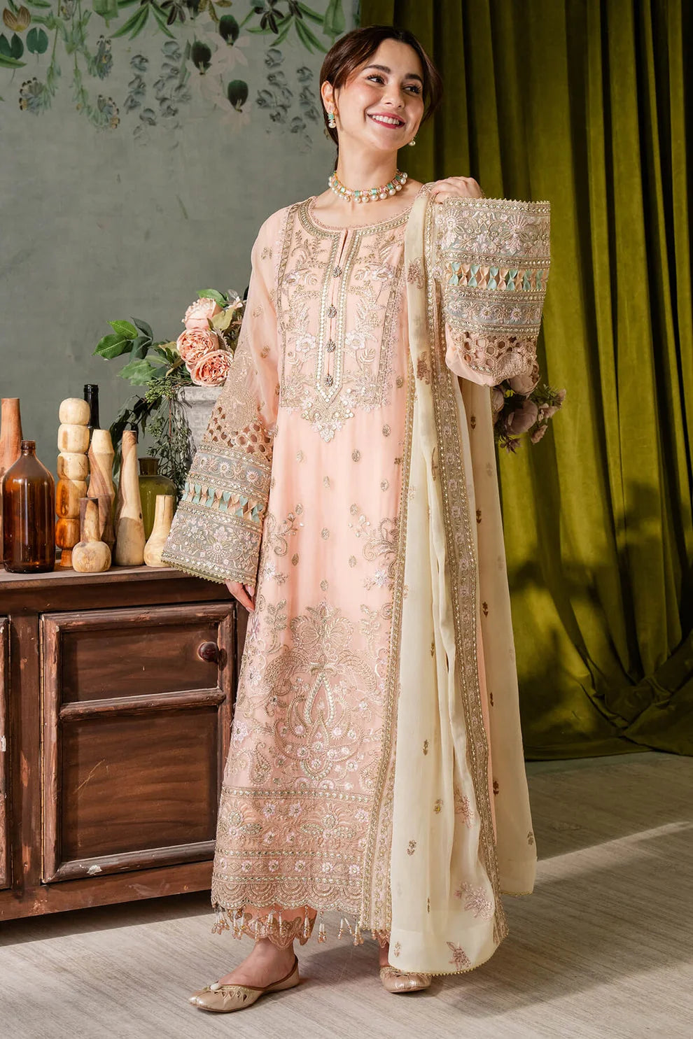 IMROZIA | Peach & Cream | Embroidered Chiffon | Luxury Pret | 3 Pc | Ready to Wear