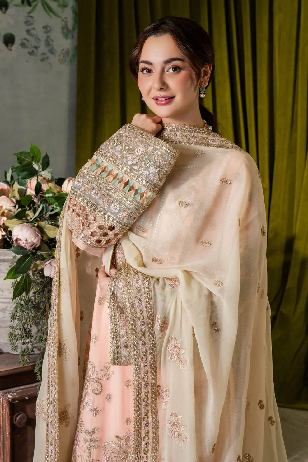 IMROZIA | Peach & Cream | Embroidered Chiffon | Luxury Pret | 3 Pc | Ready to Wear