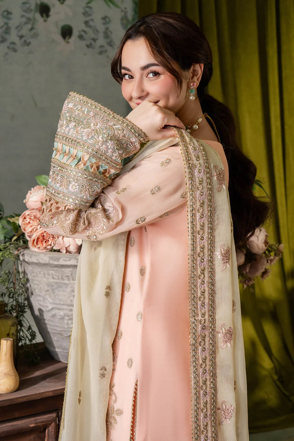IMROZIA | Peach & Cream | Embroidered Chiffon | Luxury Pret | 3 Pc | Ready to Wear