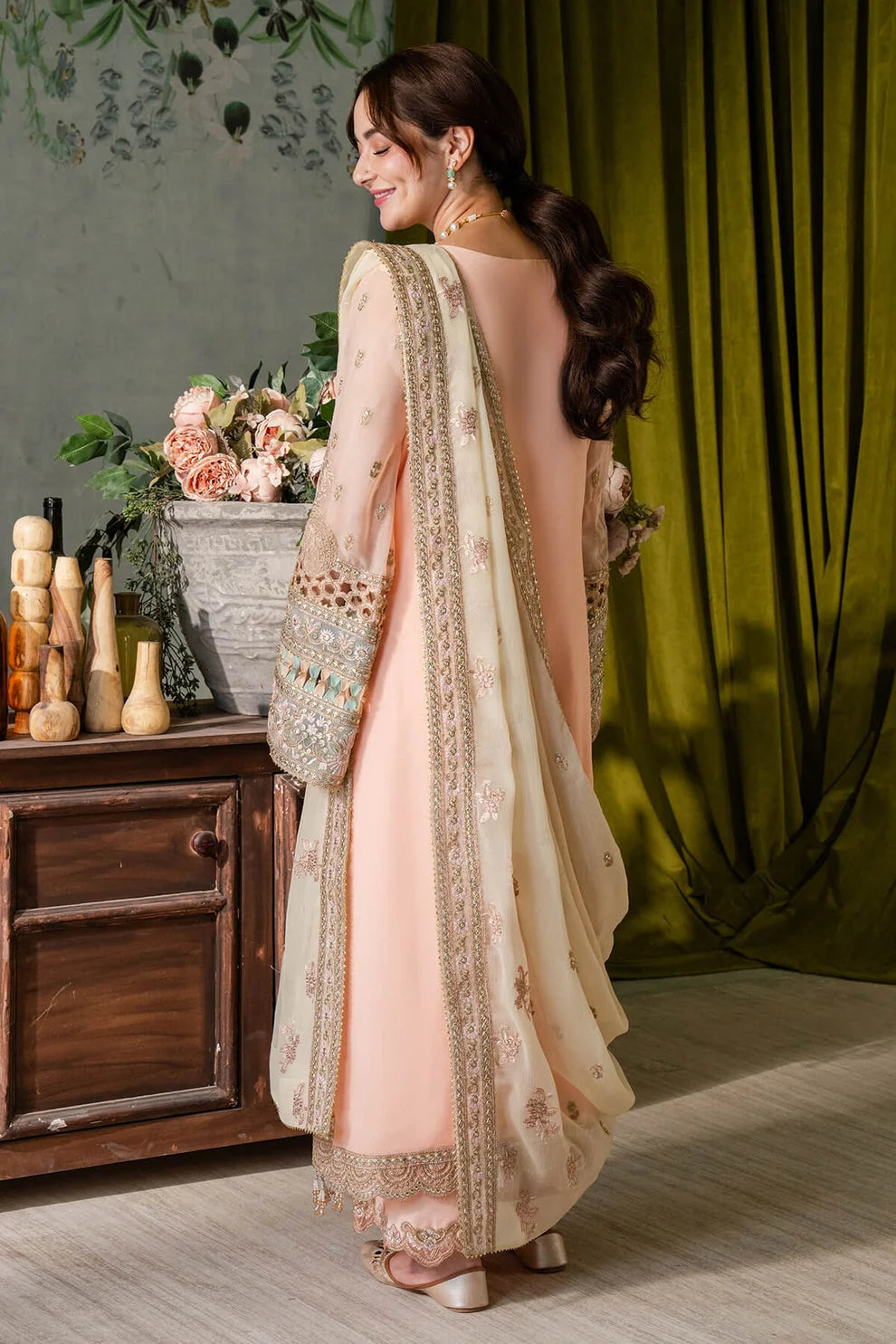 IMROZIA | Peach & Cream | Embroidered Chiffon | Luxury Pret | 3 Pc | Ready to Wear