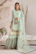 Khuda Baksh | Turquoise Kora Dabka & Gotta Handwork Pure Chiffon Sharara Suit | Luxury Wedding Pret | 3-Piece Ready to Wear