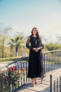 Khuda Baksh | Jet Black Hand Embroidered Pure Crinkle Chiffon Luxury Pret | 3-Piece Ready to Wear