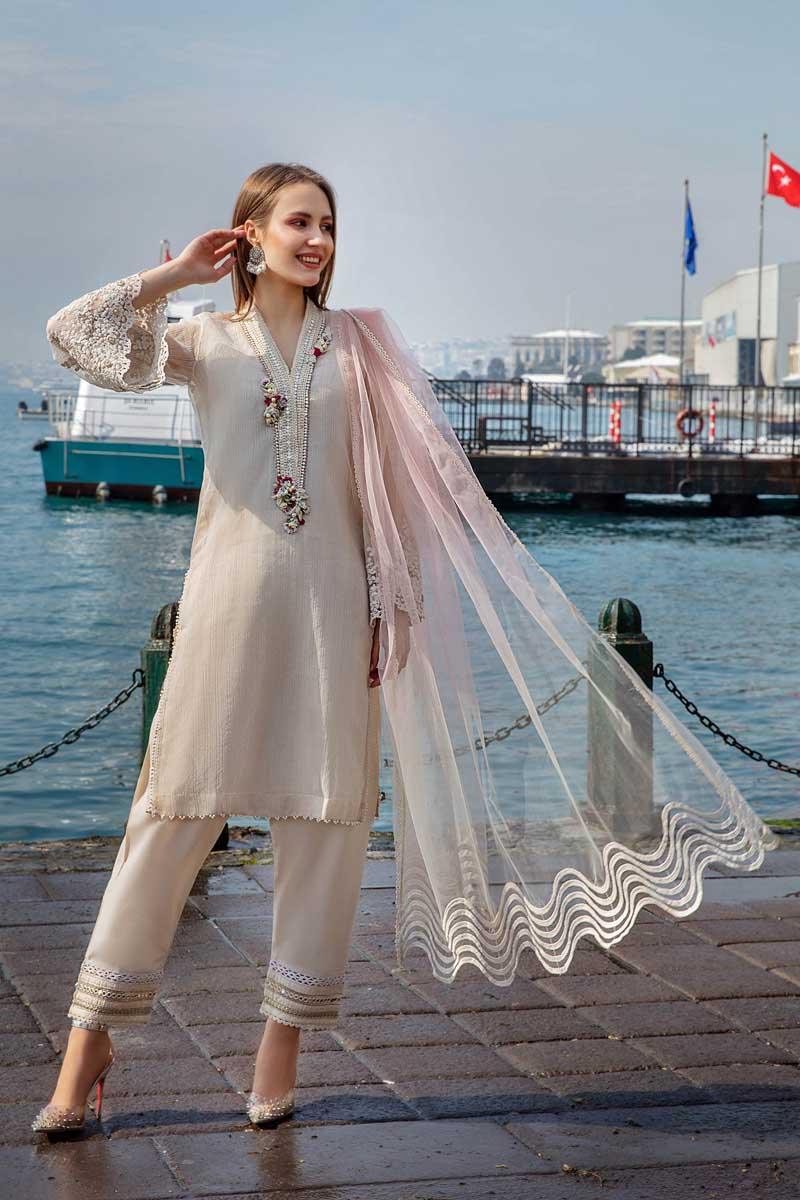 Khuda Baksh | Turquoise Hand Embroidered Organza Karandi Luxury Pret | 3-Piece Ready to Wear