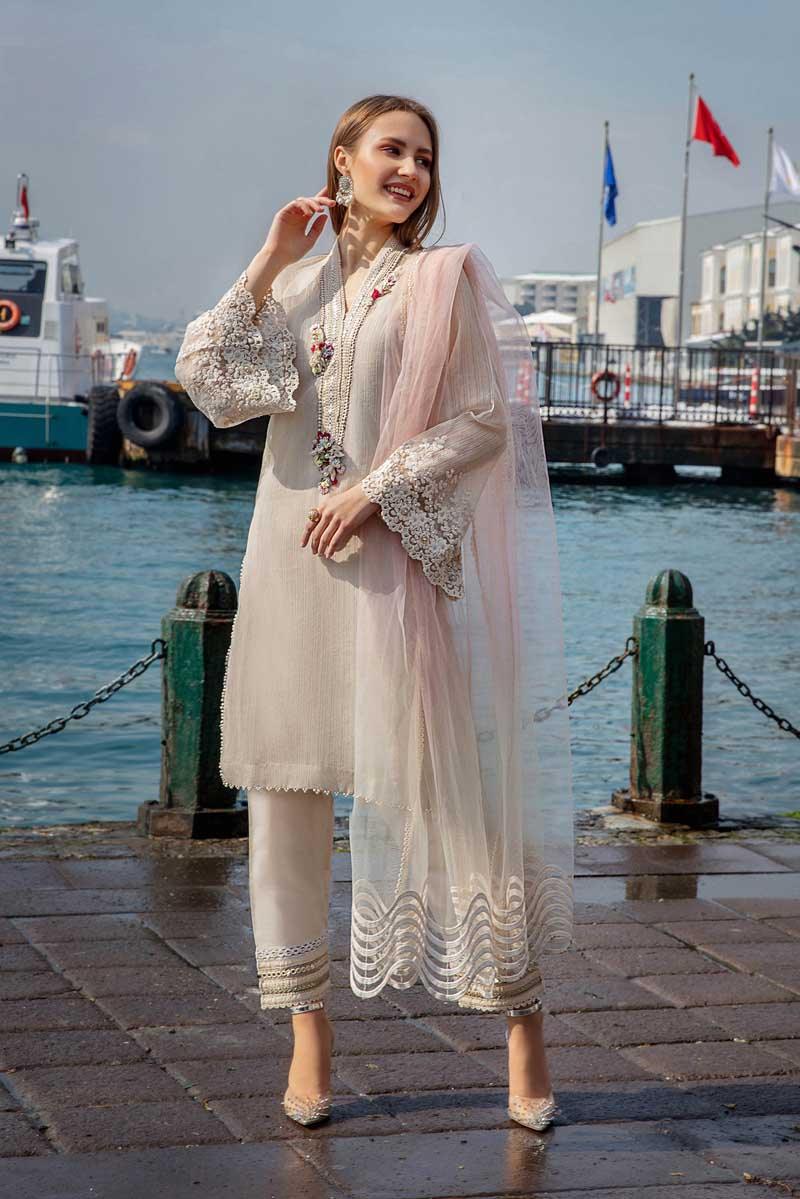 Khuda Baksh | Turquoise Hand Embroidered Organza Karandi Luxury Pret | 3-Piece Ready to Wear