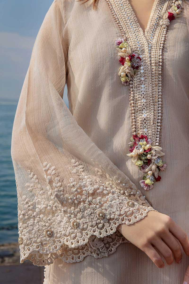 Khuda Baksh | Turquoise Hand Embroidered Organza Karandi Luxury Pret | 3-Piece Ready to Wear