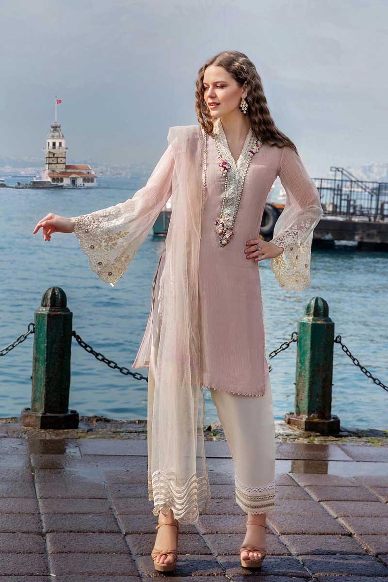 Khuda Baksh | Turquoise Hand Embroidered Organza Karandi Luxury Pret | 3-Piece Ready to Wear