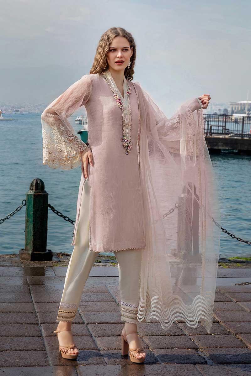 Khuda Baksh | Turquoise Hand Embroidered Organza Karandi Luxury Pret | 3-Piece Ready to Wear
