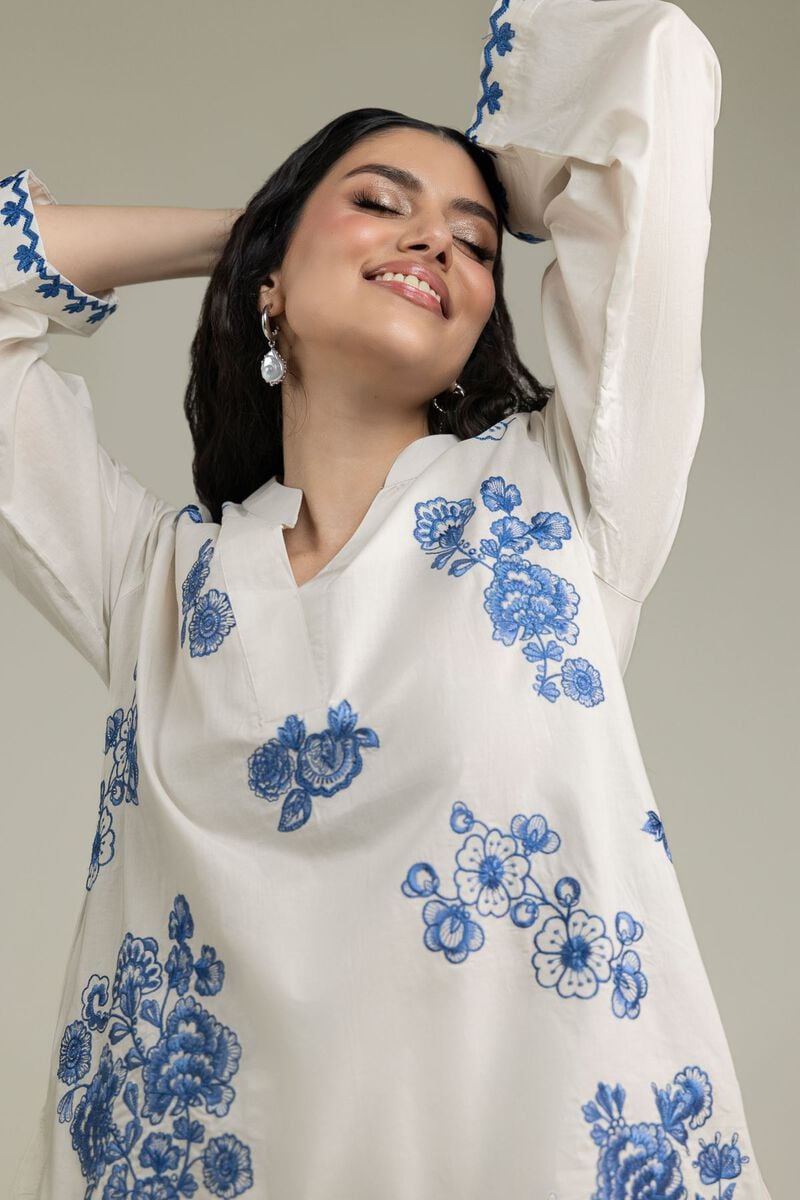 Khaadi | Floral Embroidered Cotton Co-Ord Set | Off-White