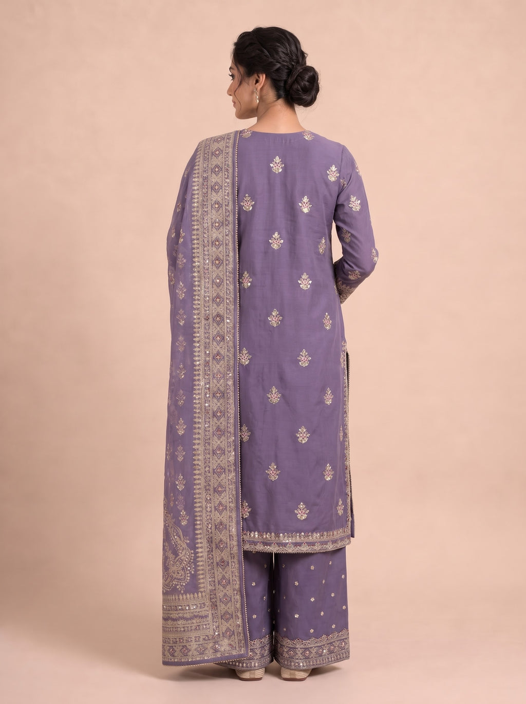 Embroidered Pure Cotton 3-Piece Suit | Flared Palazzo & Digital Print Chiffon Dupatta