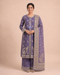 Embroidered Pure Cotton 3-Piece Suit | Flared Palazzo & Digital Print Chiffon Dupatta