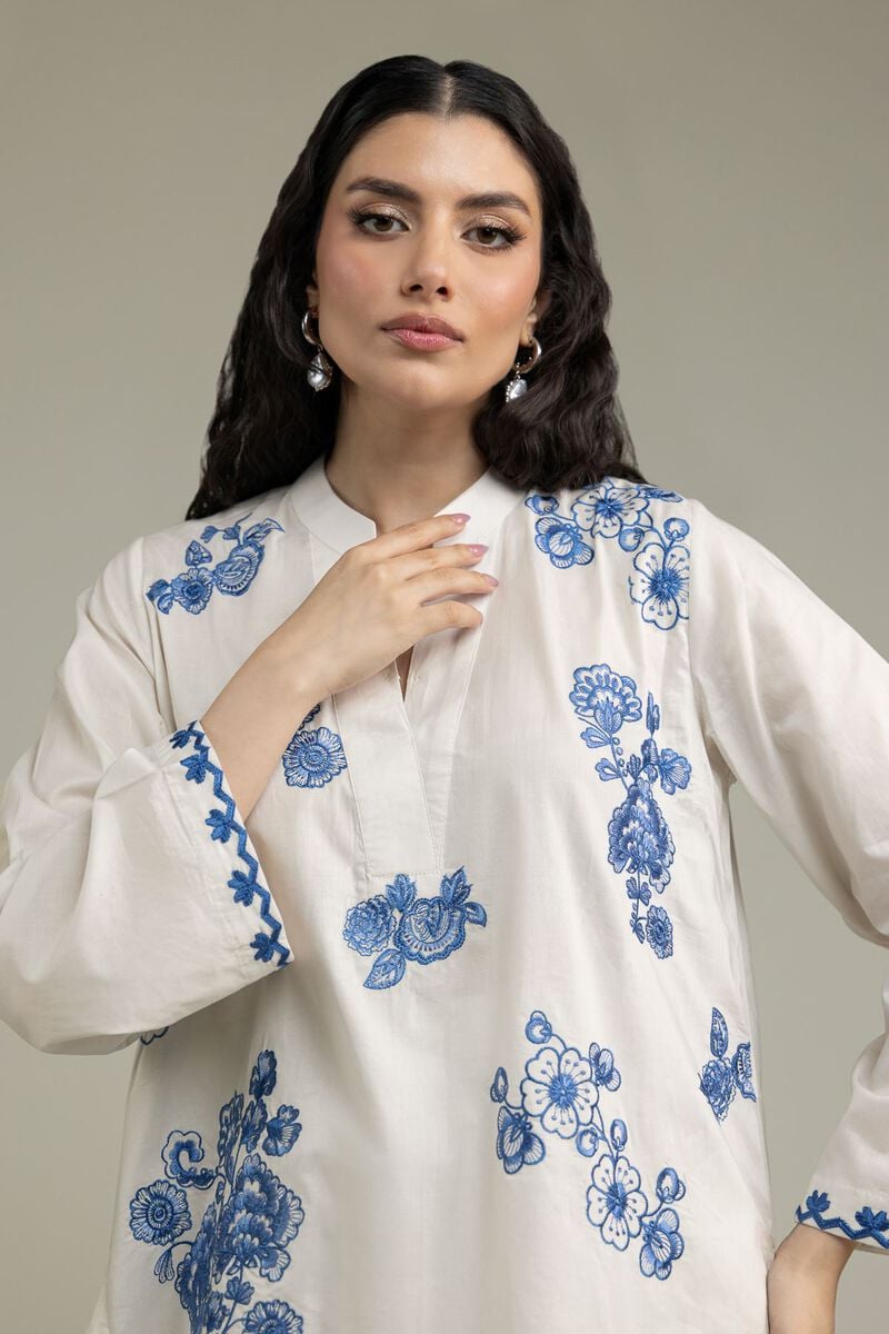 Khaadi | Floral Embroidered Cotton Co-Ord Set | Off-White