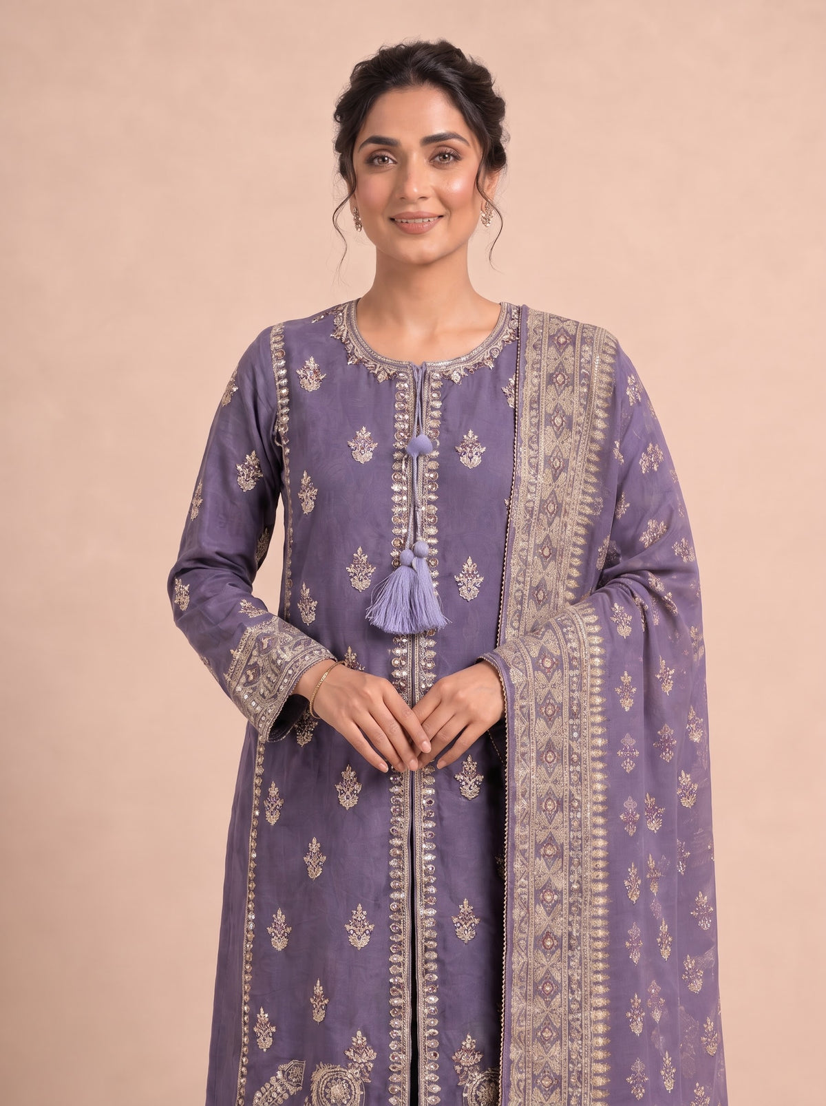 Embroidered Pure Cotton 3-Piece Suit | Flared Palazzo & Digital Print Chiffon Dupatta