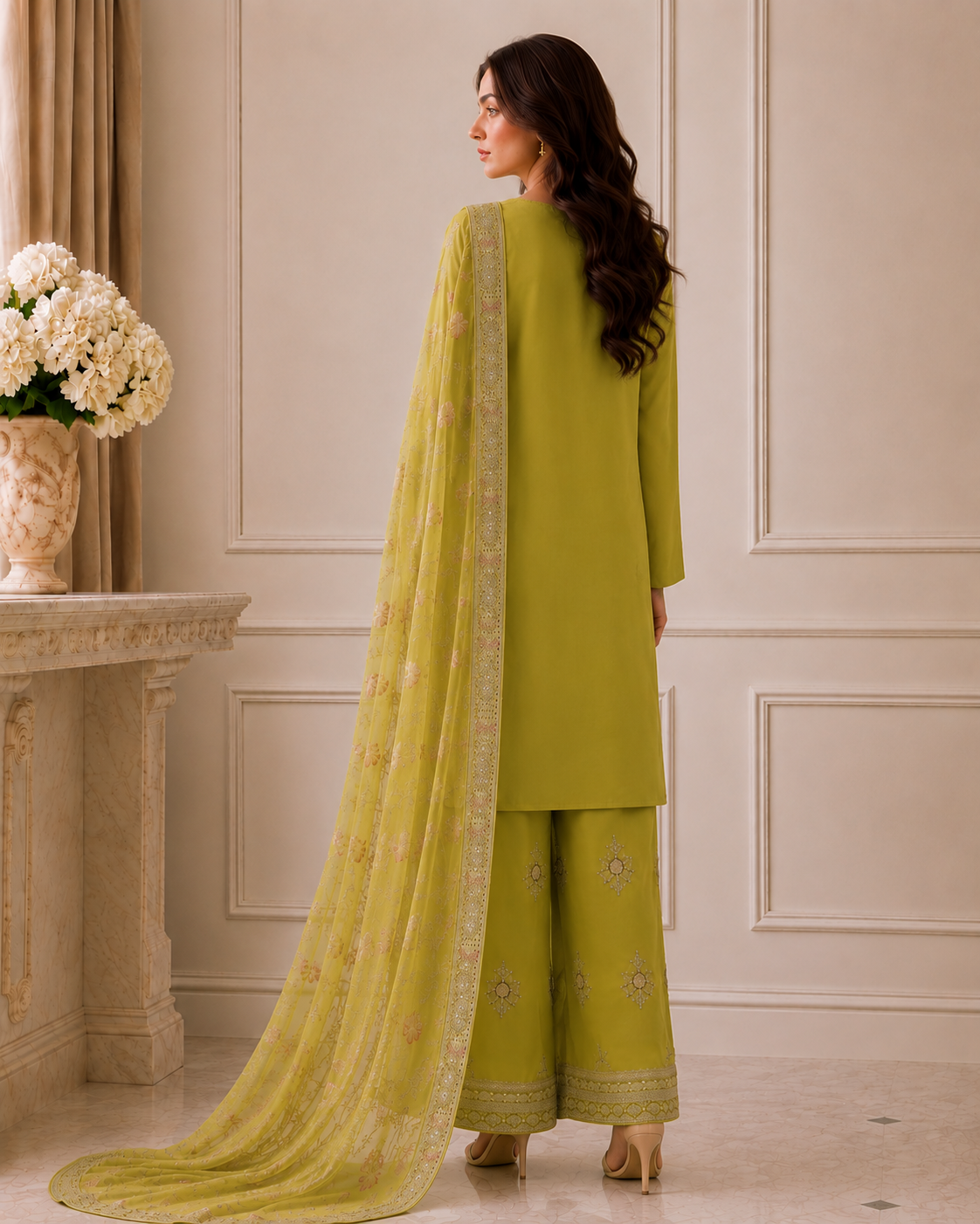Embroidered Pure Cotton 3-Piece Suit | Tilla & Sequin Work with Digital Print Dupatta & Palazzo