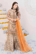 Gold Luxary Festive 3-Piece Mesuri Sharara Outfit