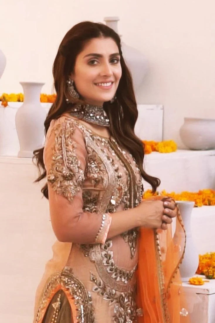 Gold Luxary Festive 3-Piece Mesuri Sharara Outfit