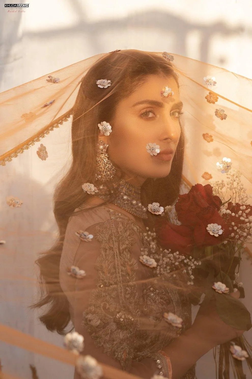 Gold Luxary Festive 3-Piece Mesuri Sharara Outfit